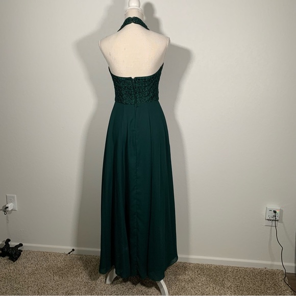 Vintage Forever USA Emerald Green Halter Floral Knit Prom Formal Gown Size 5/6 - Picture 5 of 9